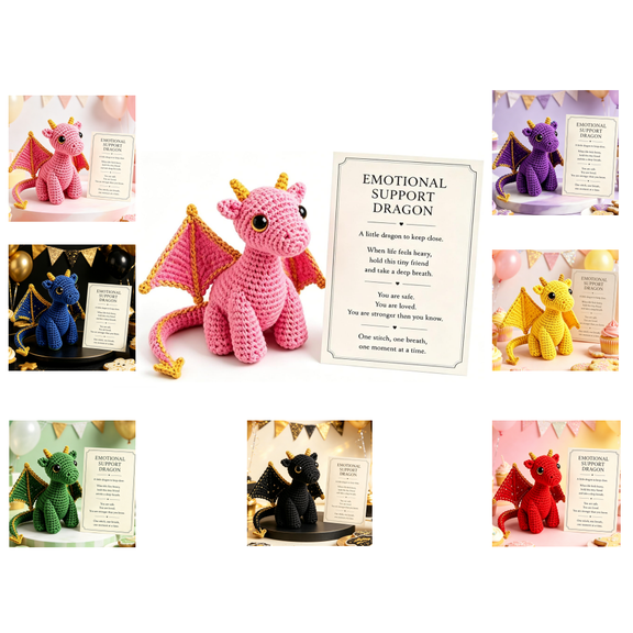 Emotional Support Dragon Pocket Buddy, Cute Dragon Plush Stuffed Animals with Encouragement Card, Anxiety Relief Desk Decor, Fantasy Gift for Students & Adults,Pink