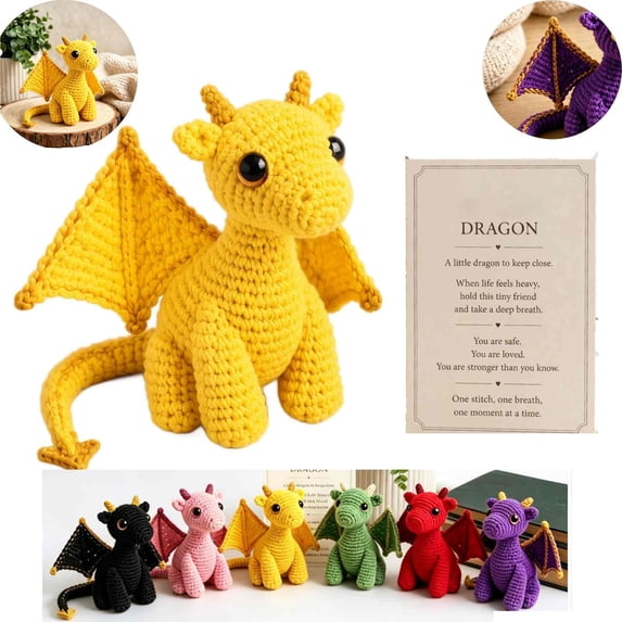 Emotional Support Dragon Pocket Buddy, Cute Dragon Plush Stuffed Animals with Encouragement Card, Anxiety Relief Desk Decor, Fantasy Gift for Students & Adults (Yellow)