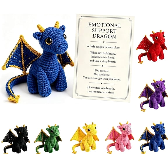 Emotional Support Dragon Pocket Buddy, Cute Plush Stuffed Animals with Encouragement Card, Hand-Stitched Dragon Comfort Figurine Anxiety Relief Desk Decor Gift for Students & Adults (Black)