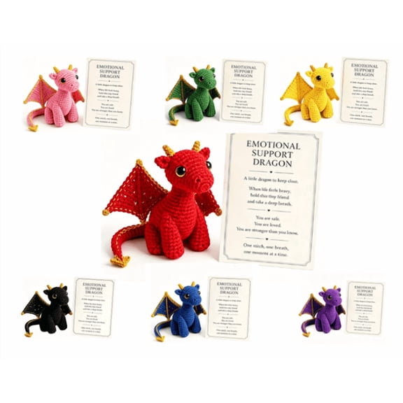Emotional Support Dragon Pocket Buddy, Hand-Stitched Mini Dragon Comfort Figurine with Big Golden Eyes, Cute Anxiety Relief Pocket Hug Companion, Inspirational Stress Relief Gift for Men Women