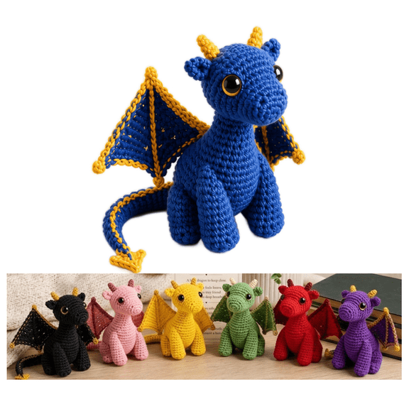 Emotional Support Dragon Pocket Buddy, Mini Crochet Dragon Desktop Companion, Anxiety Relief Decorative Figurine for Home Office Holiday Gift (Blue)