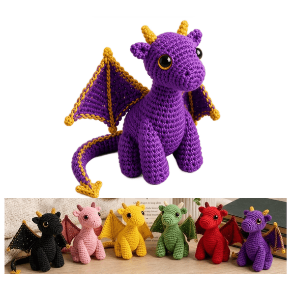 Emotional Support Dragon Pocket Buddy, Soft Knitted Tiny Dragon Desk Ornament, Anxiety Calming Decor for Workspace Bedroom Tabletop (Purple)