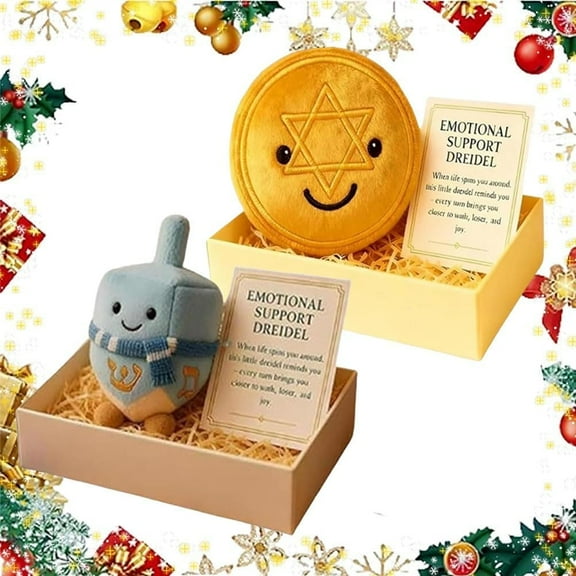 Emotional Support Dreidel, Hanukkah Emotional Support Plush with Gift Card, Adorable Dreidel & Gelt Stuffed Animals, Soft & Squishy Toy, Mini Plush for Comfort and Celebration(2pcs)