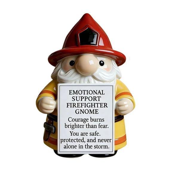 Emotional Support Firefighter Gnome Figurine, Collectible C Gnome Decoration For , Home Office Desk Ornament, Teenager Room Accent, Cute Gnome With Inspirational Sign,