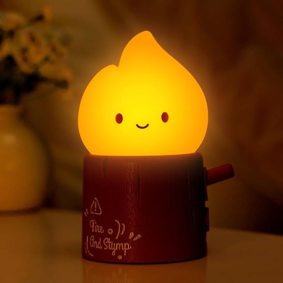Emotional Support Flame Night Lamp, Fire with Positive Smile Candlelight Mood Light, Rechargeable Fake Candles Flickering, Cute Funny Gifts for Kids Childrens