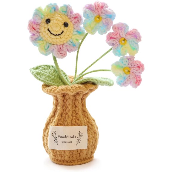 Emotional Support Flowers Crochet Sunflower Handmade Flowers Positive Gifts with Encouragement Card Birthday Gifts for Women Plush Plant for Home Office Desk Car Decor