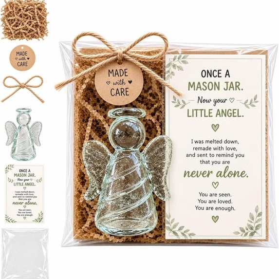 Emotional Support Glass Angel Pocket Hug Gift, Mini Glass Keepsake with Encouragement Card, Recycled Angel Desk Decor, Spiritual Sympathy Comfort Gift for Friends Family Stress Relief