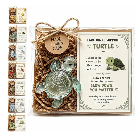 Emotional Support Glass Animal Gift – Cute Glass Figurine with Encouragement Card, Pocket Hug Desk Decor for Stress Relief, Comfort Gift for Loved Ones