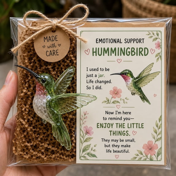 Emotional Support Glass Animal Gift, Cute Recycled Pocket Hug Desk Decor | Guardian Healing Pack, Thinking Of You Get Well Encouragement Gifts With Greeting Card -F