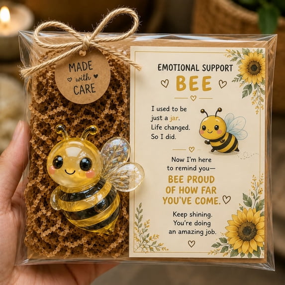 Emotional Support Glass Animal Gift Set, Cute Pocket Hug Desk Decor With Encouragement Card, Guardian Healing Pack, Comfort Mini Keepsake for Friend Family Stress Relief