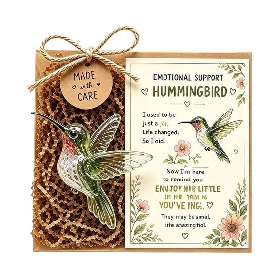Emotional Support Glass Hummingbird Figurine, Inspirational Keepsake with Encouragement Card, Heartwarming Decor, Comfort Gift for Christmas, Birthday & Friendship