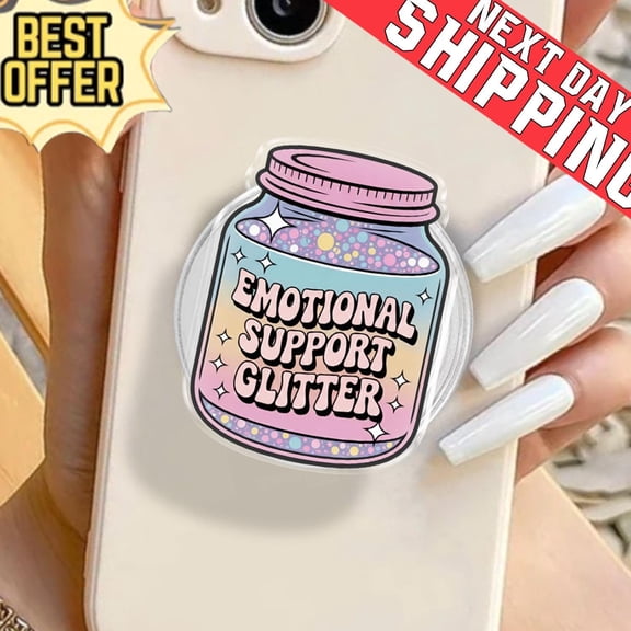 Emotional Support Glitter Phone Grip, Pastel Rainbow Jar, Y2K