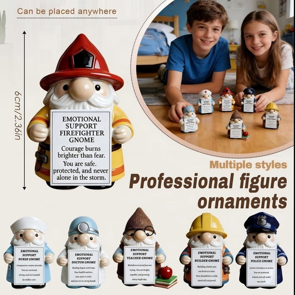 Emotional Support Gnome Collection – Endearing Encouragement Decorative Figurines with Cards, Uplifting Gnome Figurines for Stress Relief, Appreciation Gifts & Cheerful Accent Piece, Police