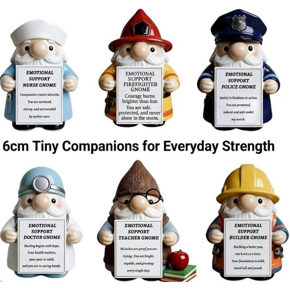 Emotional Support Gnome Collection – Sweet Tabletop Decorations with Cards, Uplifting Gnome Figurines for Stress Relief, Encouragement Gifts & Positive Energy Decoration for Living Room Accents