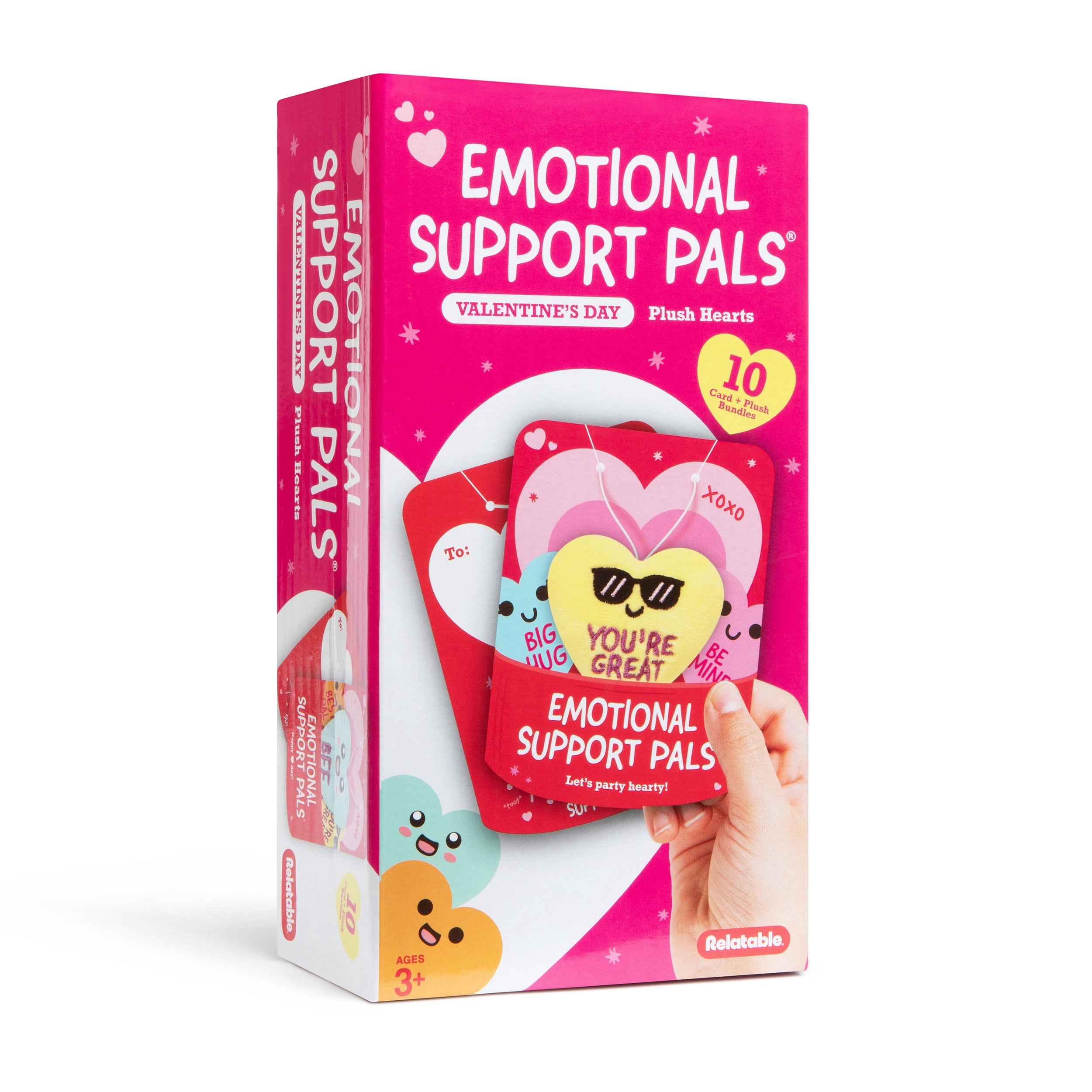 Emotional Support Valentine Heart Plush Toys, Set of 10 Plushies with Cards for Classroom Valentines, Gifts for Friends by Emotional Support Pals