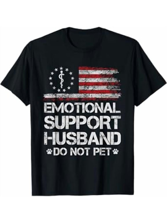 Emotional Support Husband Do Not Pet - Vintage American Flag T-Shirt