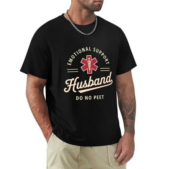 Emotional Support Husband Rad Men's Cotton Short Sleeve HD Print Tee for Casual T-Shirt Crew Neck Top Black 3XL