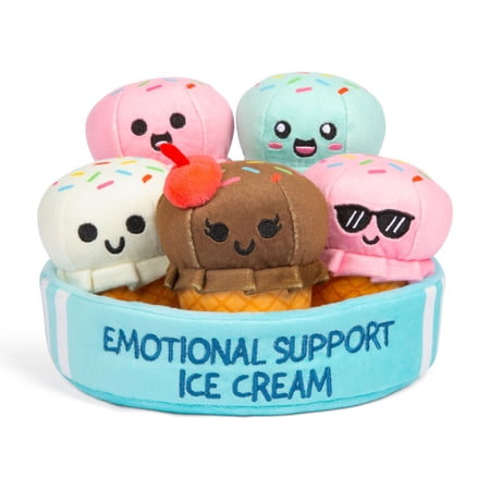 Emotional Support Pals Ice Cream Plush Food Toys, 5 Plushies with Carrying Basket, Cute Summer Gifts