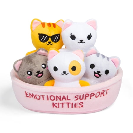 Emotional Support Pals Kitties, Plush Animal Toys, Includes 5 Plushies with Carrying Basket