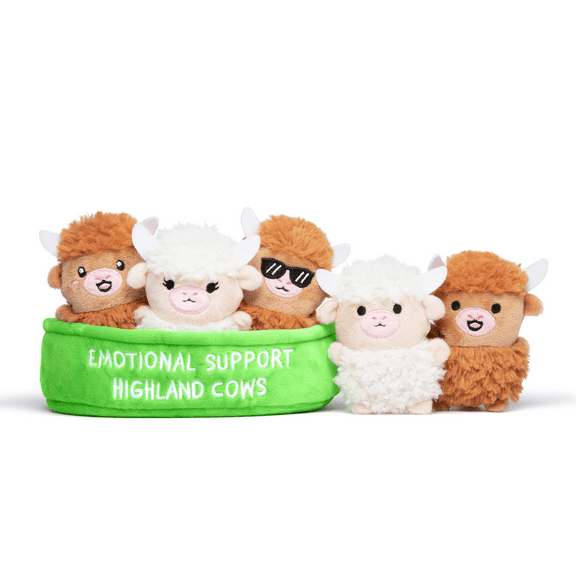 Emotional Support Pals Highland Cows, Plush Toys by Emotional Support Pals, Includes 5 Plushies and Carrying Basket