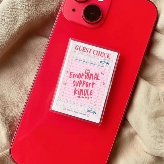 Emotional Support Phone Grip, Bookish Receipt Phone Holder, Reader Gift Accessory, Cute Pink Aesthetic Phone Stand for Book Lovers, Library Card Guest Check Phone Topper, Girlie Gift
