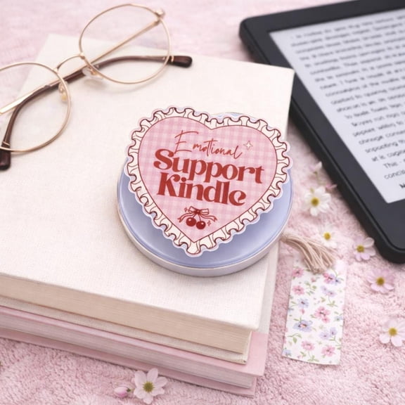 Emotional Support Phone, Pink Heart Book Lover Reader Phone, Cute Phone Grip, Book Lover Phone Holder, E-Reader Accessory