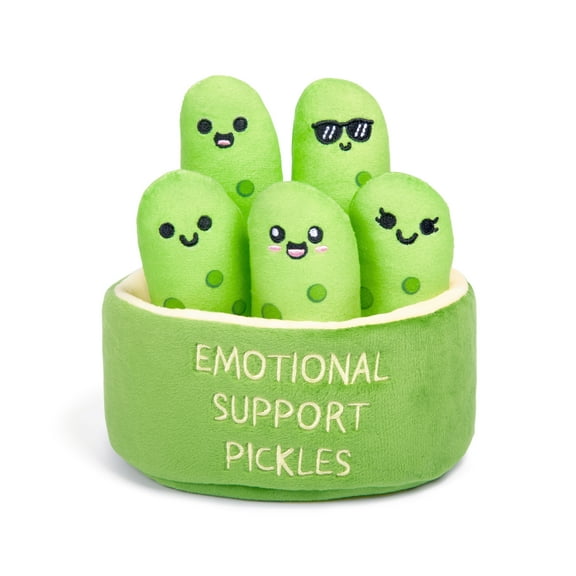 Emotional Support Pickles Plush Toys by Emotional Support Pals, 5 Mini Plushies with Carrying Basket, Non Candy Easter Gift