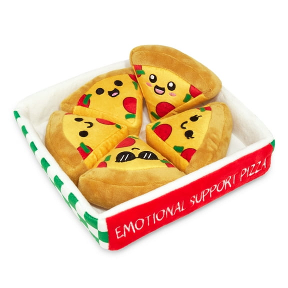 Emotional Support Pizza Plush Toys by Emotional Support Pals, 5 Pizza Plushies with Carrying Basket, Fun Valentines Class Gifts