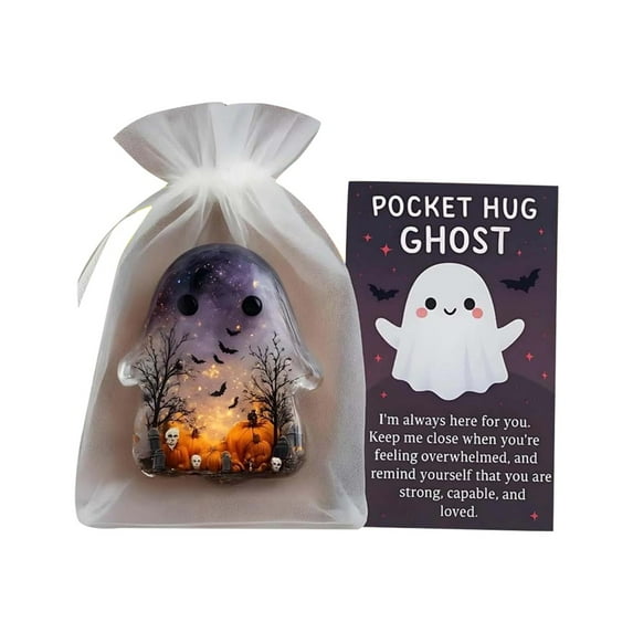 Emotional Support Pocket Ghost, Comfort Ghost with Encouragement Card, Cute Mini Pocket Hug Token for Halloween, Inspirational Gift & Decorative Souvenir