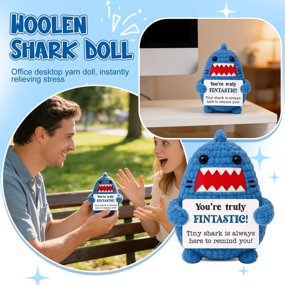 Emotional Support Shark Crochet Plush Toy, Handmade Huggable Stress Relief Gift for Anxiety Comfort, Birthday Present, Decorative Cushion (1 Count)