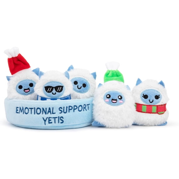 Emotional Support Yetis, Cuddly Stuffed Animals by Relatable | Plushies and Cute Stuff, Great Gift Ideas for Loved Ones of All Ages, Includes 5 Plushies with Carrying Basket