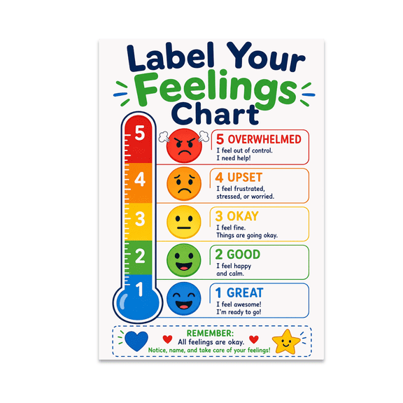 Emotional Thermometer Chart - Childrens Emotional Regulation - 13x19 Poster Print