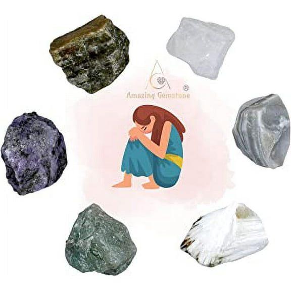 Emotional Trauma Crystal Stone Set - Lepidolite Green Aventurine Scolecite Vesuvianite Lace Agate Clear Quartz