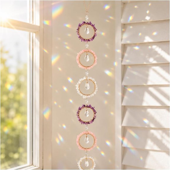 Emotional Wall Decor Suncatcher, Rose Quartz Clear Quartz Emotional for Window, Wall