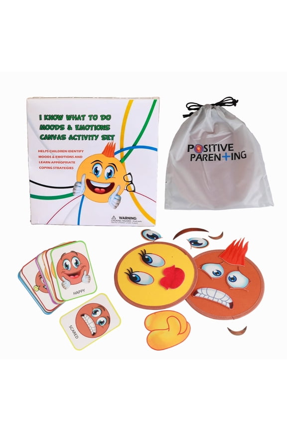 Emotions Canvas Activity Set; Social Learning Activity Game for Kids; Make Faces, Describe/Express Feelings; 2 Canvases; 12 Double-Sided/Emotion Cards, 55pc Facial Expressions; Preschool Kids Ages 3+