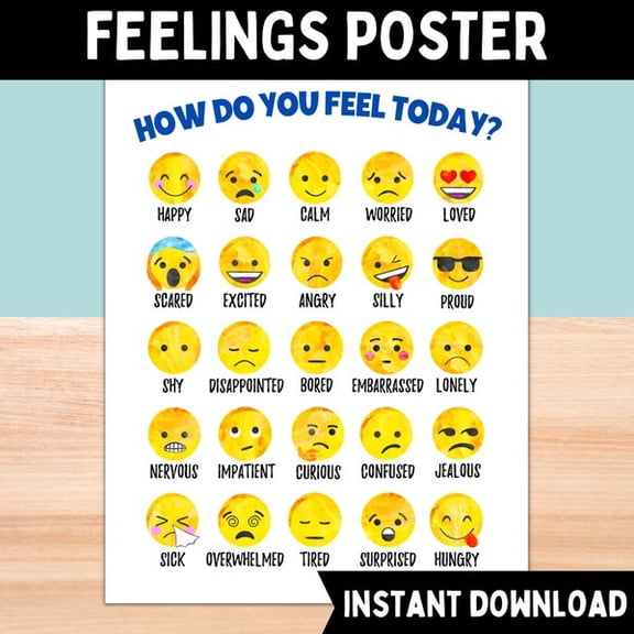 Emotions Feelings Poster and Teens | Feelings Chart | Emotional Regulation, Unframed Paper Poster 8x10in