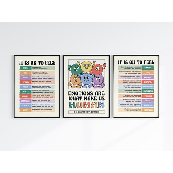 Emotions Make Us Human Feelings Chart Home Office School Classroom Therapy Art Set 3 Stretched Canvas 12x18