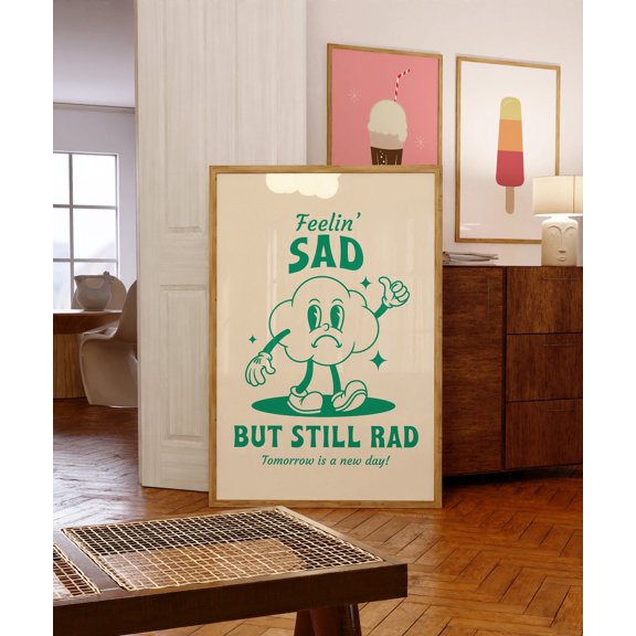 Emotions Print Sad but Still Rad Retro Character Art 70s Wall Art Feelings Poster Motivational Art Retro Aesthetic Decor Trendy Art