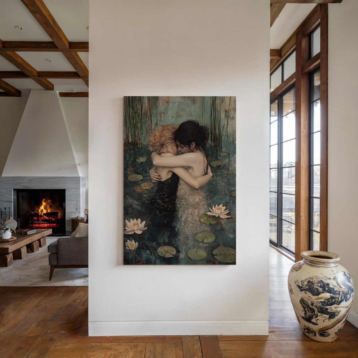 Emotive Embrace In Lily Pond Wall Art - Romantic And Serene Nature ...