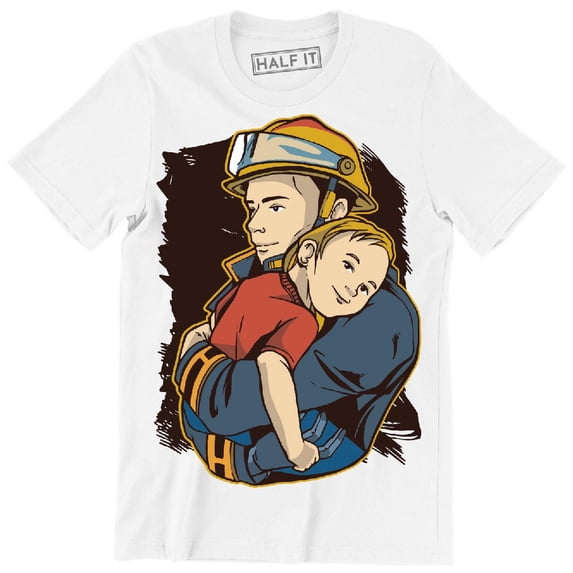 Emotive Rescue Nice Firefighter Carrying Little Boy On His Arms T-Shirt