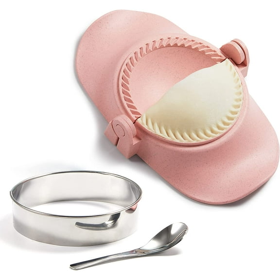 Empanadas Press, 4inch Dumpling Maker Mold Set With Dough Cutter and Spoon Kit, Moldes Para Empanadas(L/4", Pink)