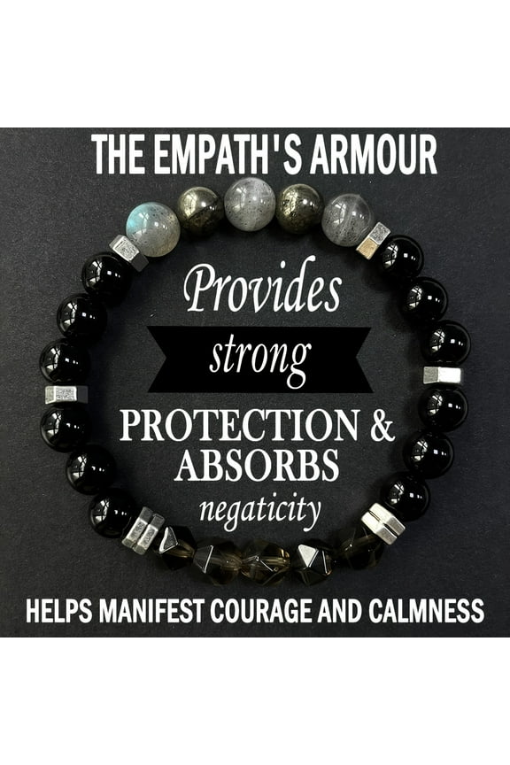 Empath Protection Bracelet/High-quality labradorite, pyrite, obsidian, faceted smoky quartz handmade natural stone beads Inner strength, courage & confidence Crystal stone jewelry holiday gifts for