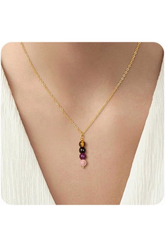 Empath Protection Healing Crystal Necklaces for Women Stone Beads Pendant Necklace, Black Tourmaline, Amethyst, Rose Quartz, Hematite Jewelry Gifts[a960]