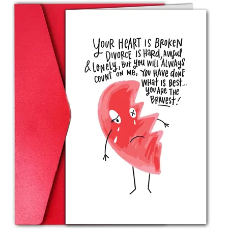 Empathy Card for Divorce Support – “Your Heart is Broken” Adorable Design – Envelope Included, Blank Inside – Perfect Encouragement for Friends or Loved Ones