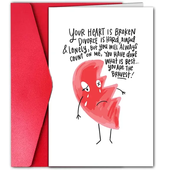 Empathy Card for Divorce Support  Your Heart is Broken Adorable Design  Envelope Included, Blank Inside  Perfect Encouragement for Friends or Loved Ones