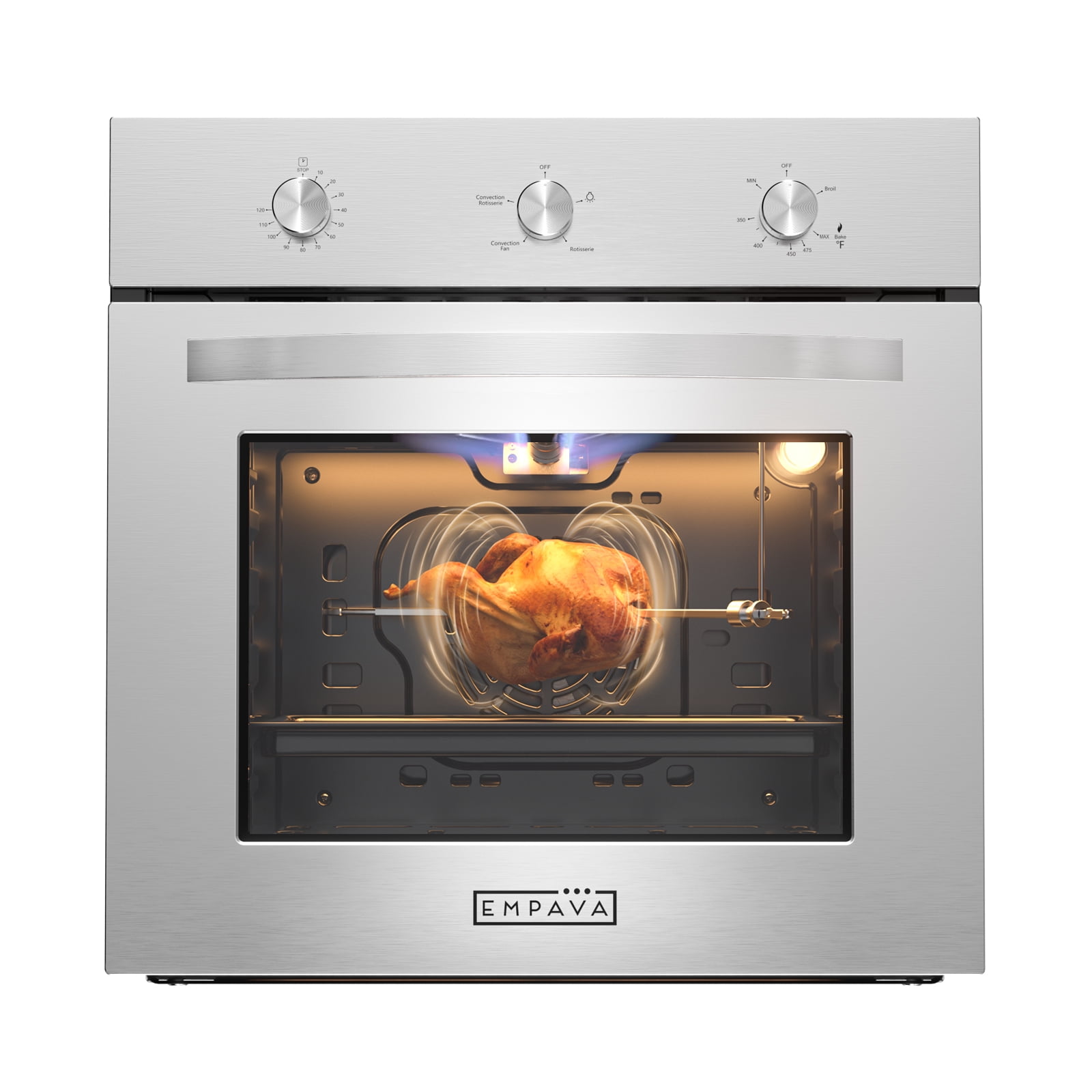 Empava 24 in. 2.3 cu. Ft. Single Gas Wall Oven - Bake Broil Rotisserie Functions with Mechanical Controls - Built-in Timer - Convection Fan in Stainless Steel EMPV-24WO08