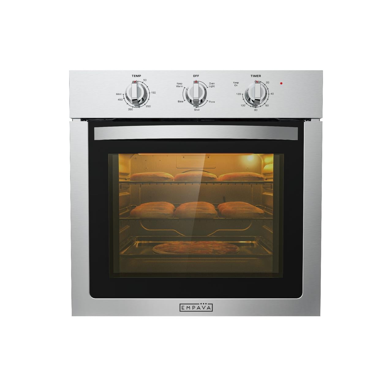 Empava 24 inch Electric Single Wall Oven, Stainless Steel Built-in Wall Oven, Mechanical Knobs Control, 24WOE40L