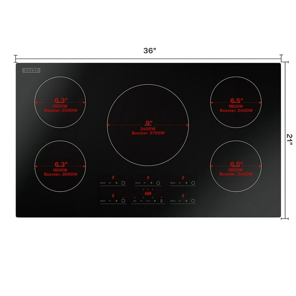 Empava 36 in. Electric Stove Induction Cooktops with 5 Power Boost Heating Elements Smooth Surface Vitro Ceramic Glass in Black