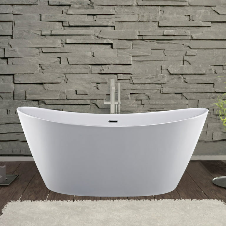 Modern 59 in. Acrylic Soaking SPA Tub Stand Alone Freestanding Bathtub in  White Soaker Tubs