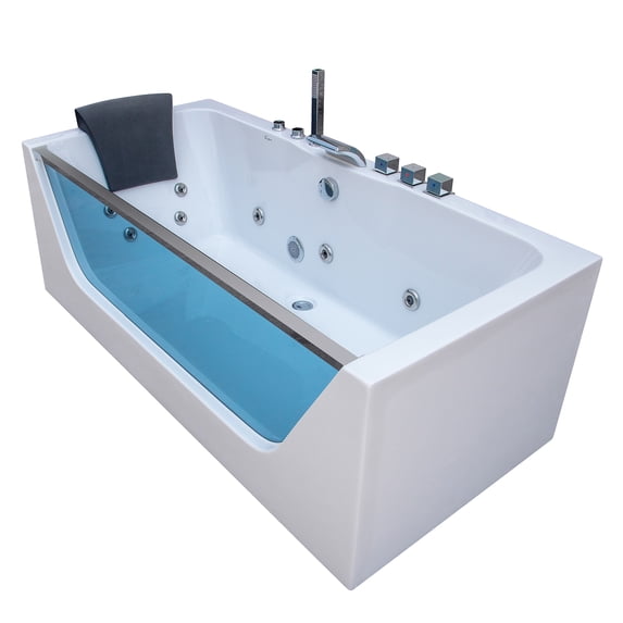 Empava 67 in. Acrylic Center Drain Rectangular 3-wall Alcove Whirlpool Bathtub in White